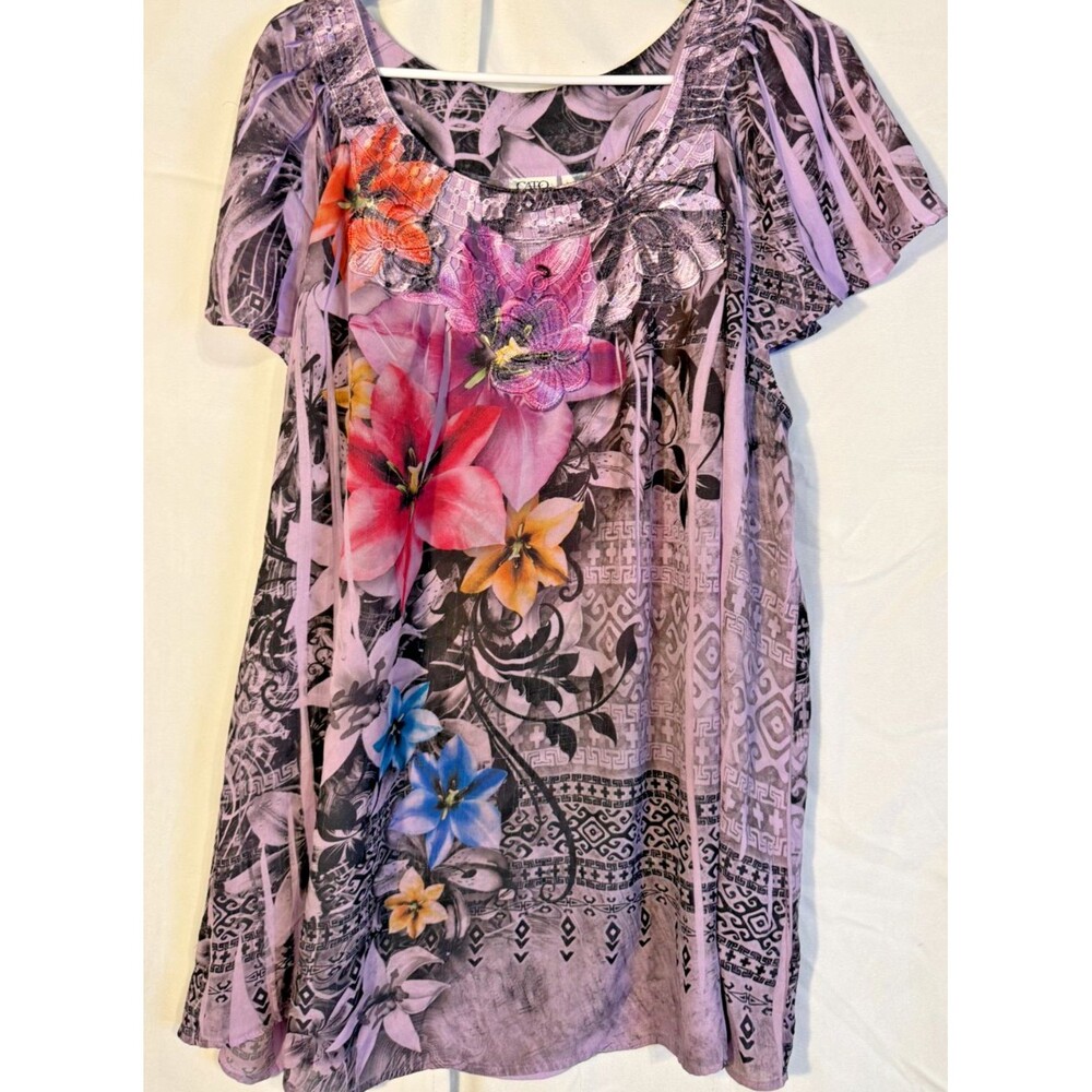 Purple Boho Hippie Floral Top Tunic Women's Plus 3X 22/24W Earthy Indie Wicca